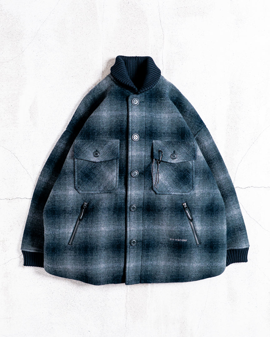 and wander wool shaggy check jacket long